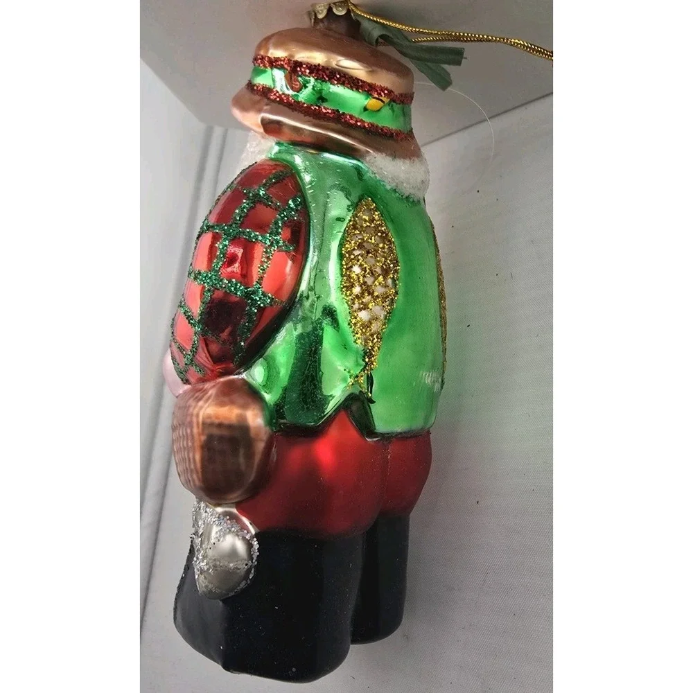 VTG 1990's Holiday Time‎ Ornament Fisherman Fishing Santa Glass Hand Painted